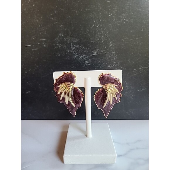 Enamel Statement Pierced Earrings Vintage - Picture 3 of 10